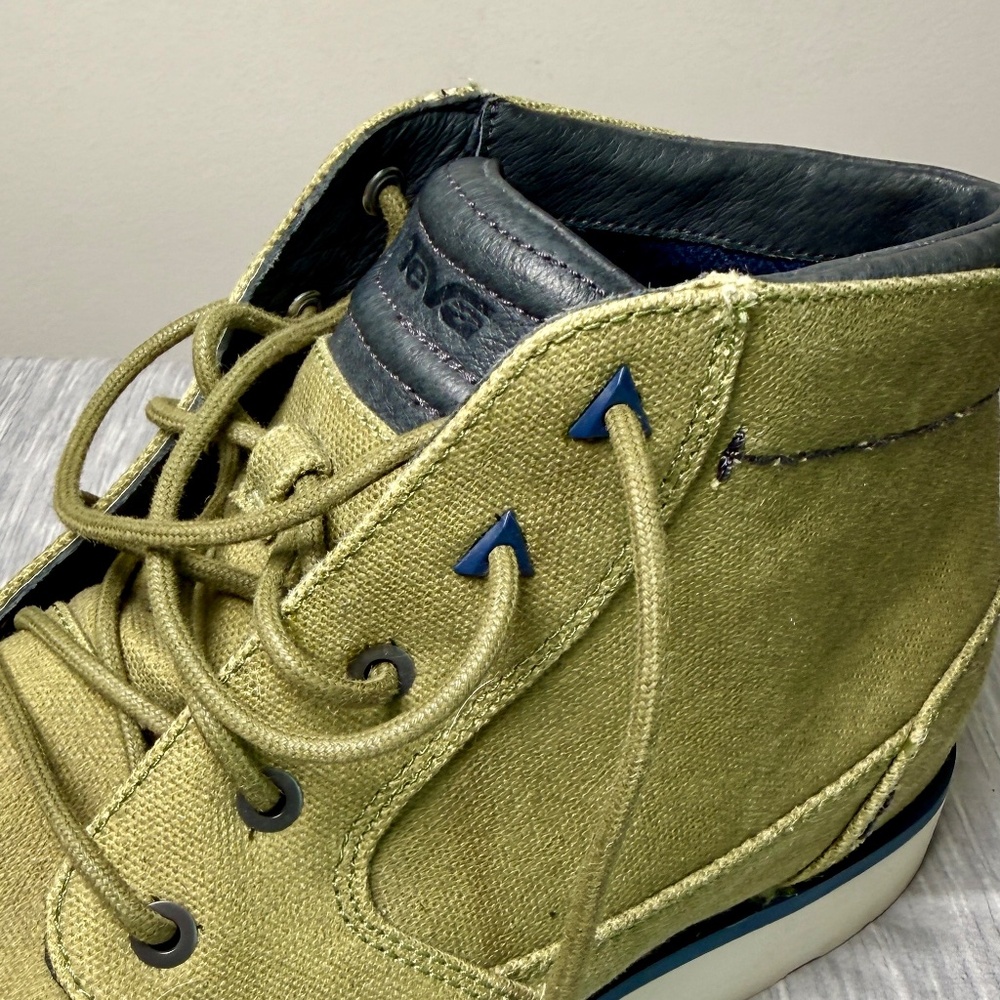Teva Men's Canvas Chukka Boot Mens Size 12 Olive Green Blue Leather Trim Lace Up - Picture 5 of 8